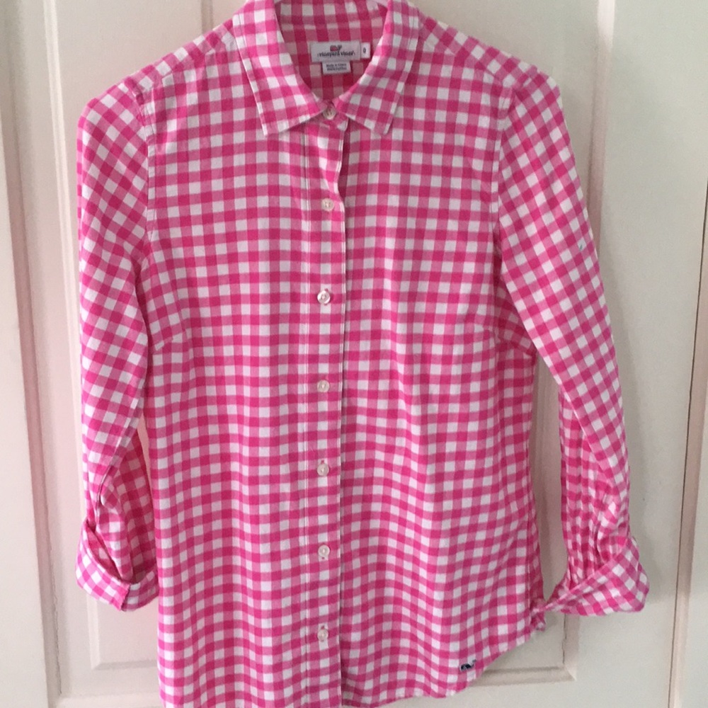 vineyard vines gingham button down top